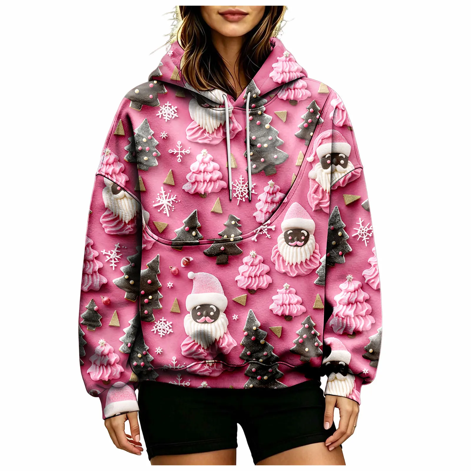 Women Fall And Winter Hoodie With Pet Pouch Oversized Pocket Colorful Print Sweatshirt For Dogs And Cats Woman's Zip Hoodie