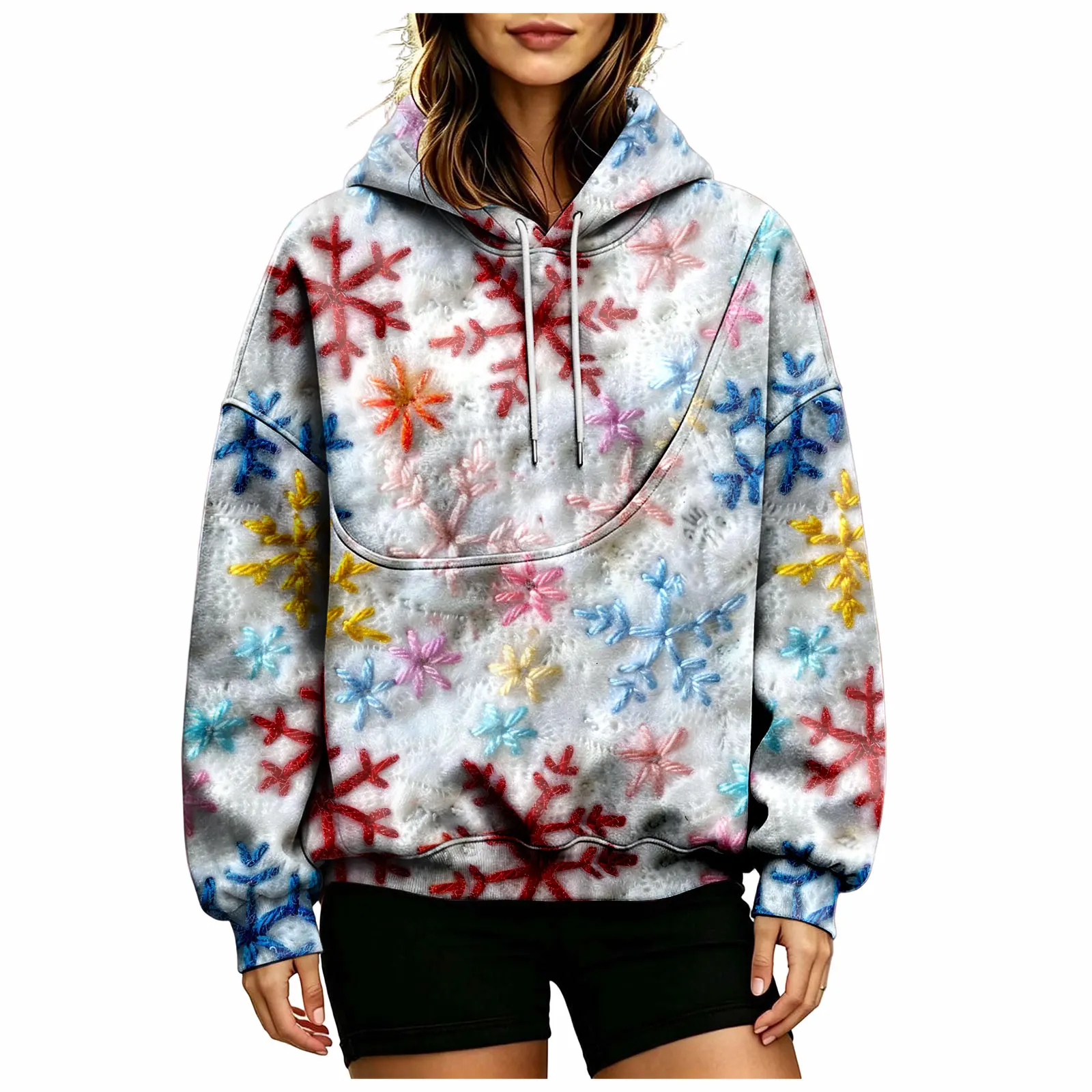 Women Fall And Winter Hoodie With Pet Pouch Oversized Pocket Colorful Print Sweatshirt For Dogs And Cats Woman's Zip Hoodie