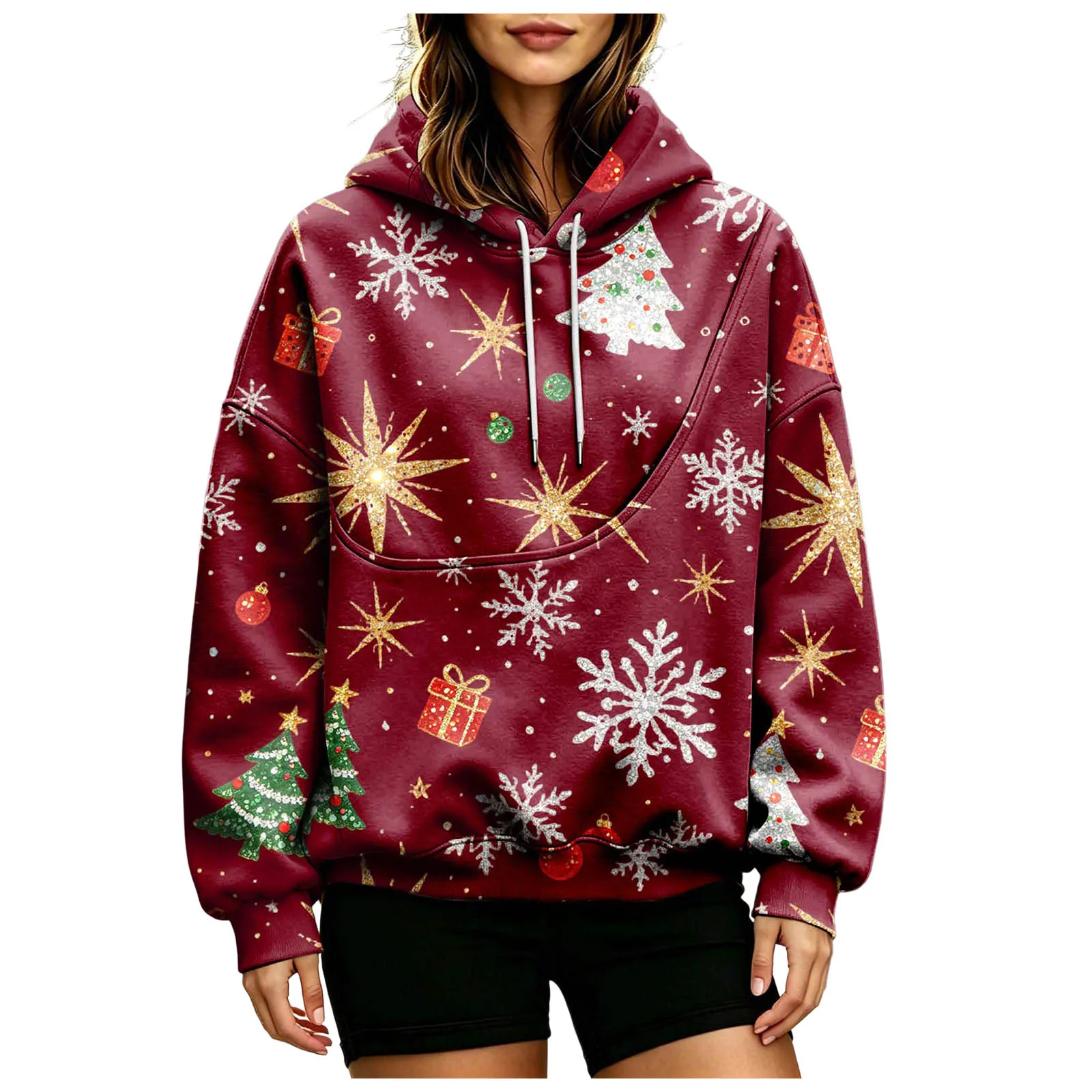 Women Fall And Winter Hoodie With Pet Pouch Oversized Pocket Colorful Print Sweatshirt For Dogs And Cats Womens Hoodie Zip up