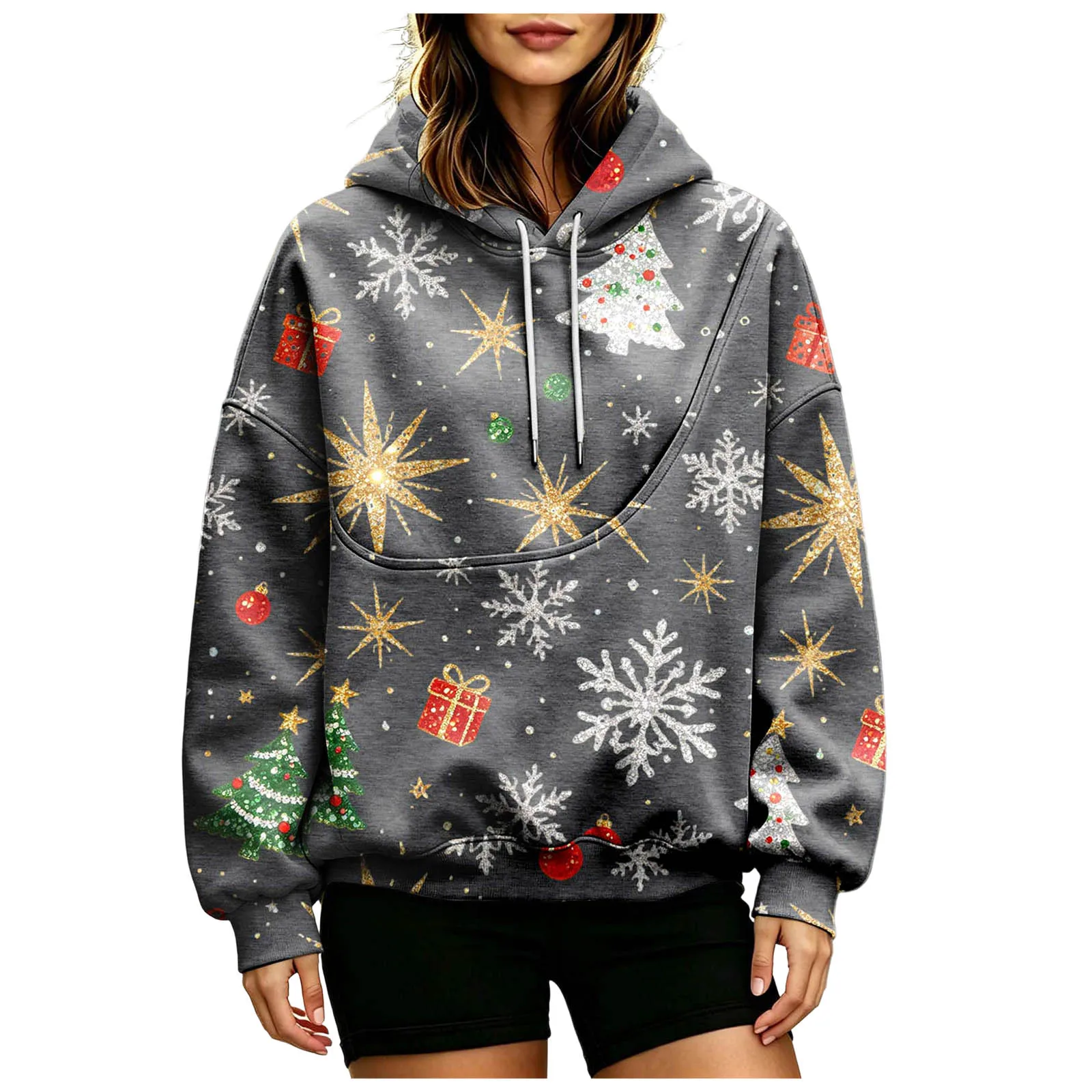 Women Fall And Winter Hoodie With Pet Pouch Oversized Pocket Colorful Print Sweatshirt For Dogs And Cats Womens Hoodie Zip up