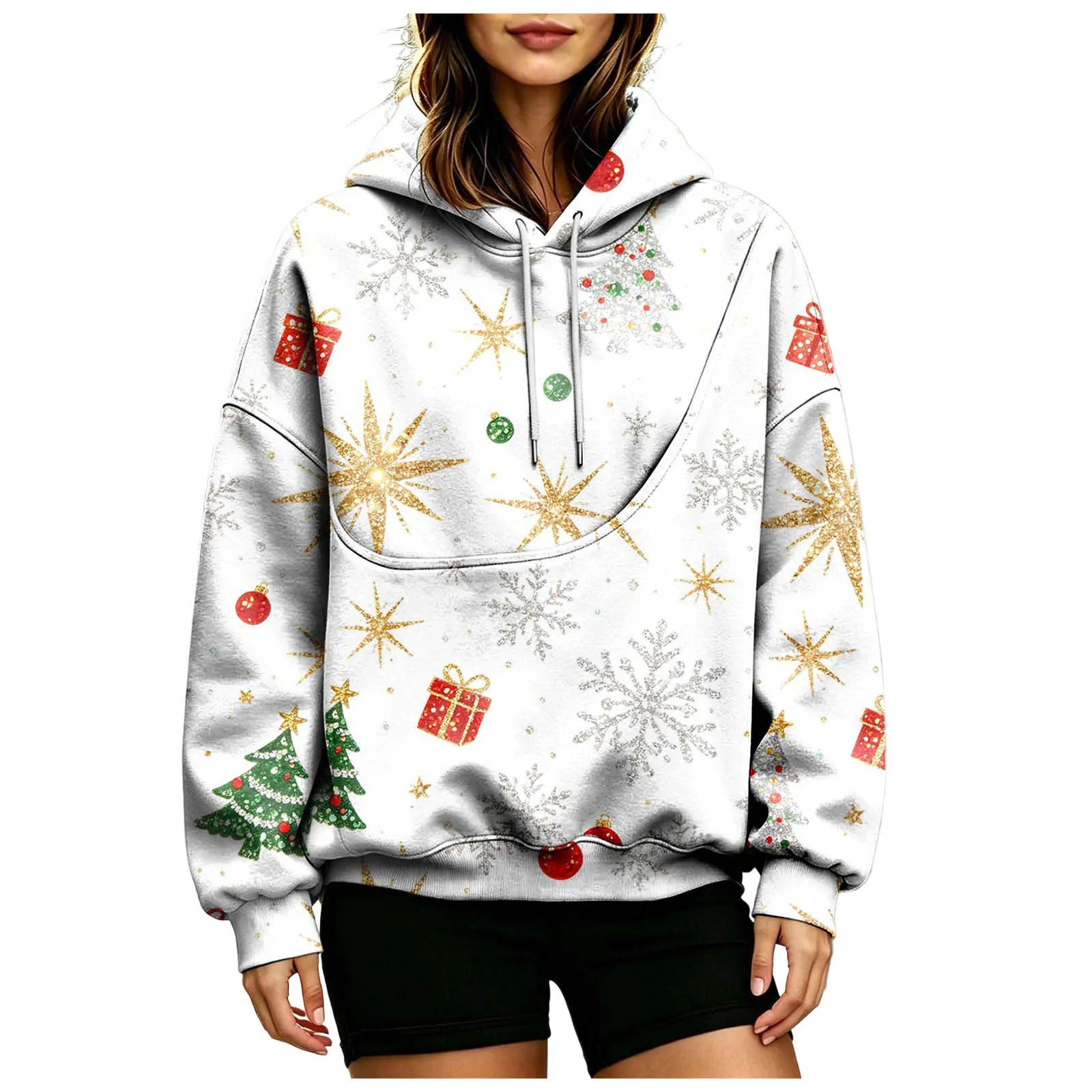 Women Fall And Winter Hoodie With Pet Pouch Oversized Pocket Colorful Print Sweatshirt For Dogs And Cats Womens Hoodie Zip up