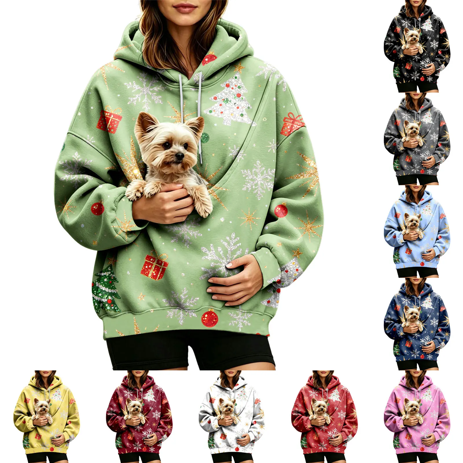 Women Fall And Winter Hoodie With Pet Pouch Oversized Pocket Colorful Print Sweatshirt For Dogs And Cats Womens Hoodie Zip up