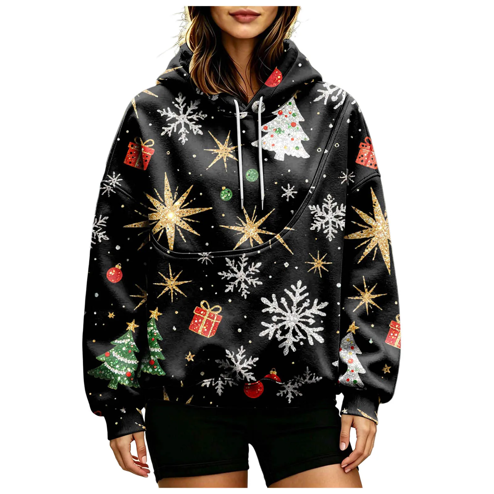 Women Fall And Winter Hoodie With Pet Pouch Oversized Pocket Colorful Print Sweatshirt For Dogs And Cats Womens Hoodie Zip up