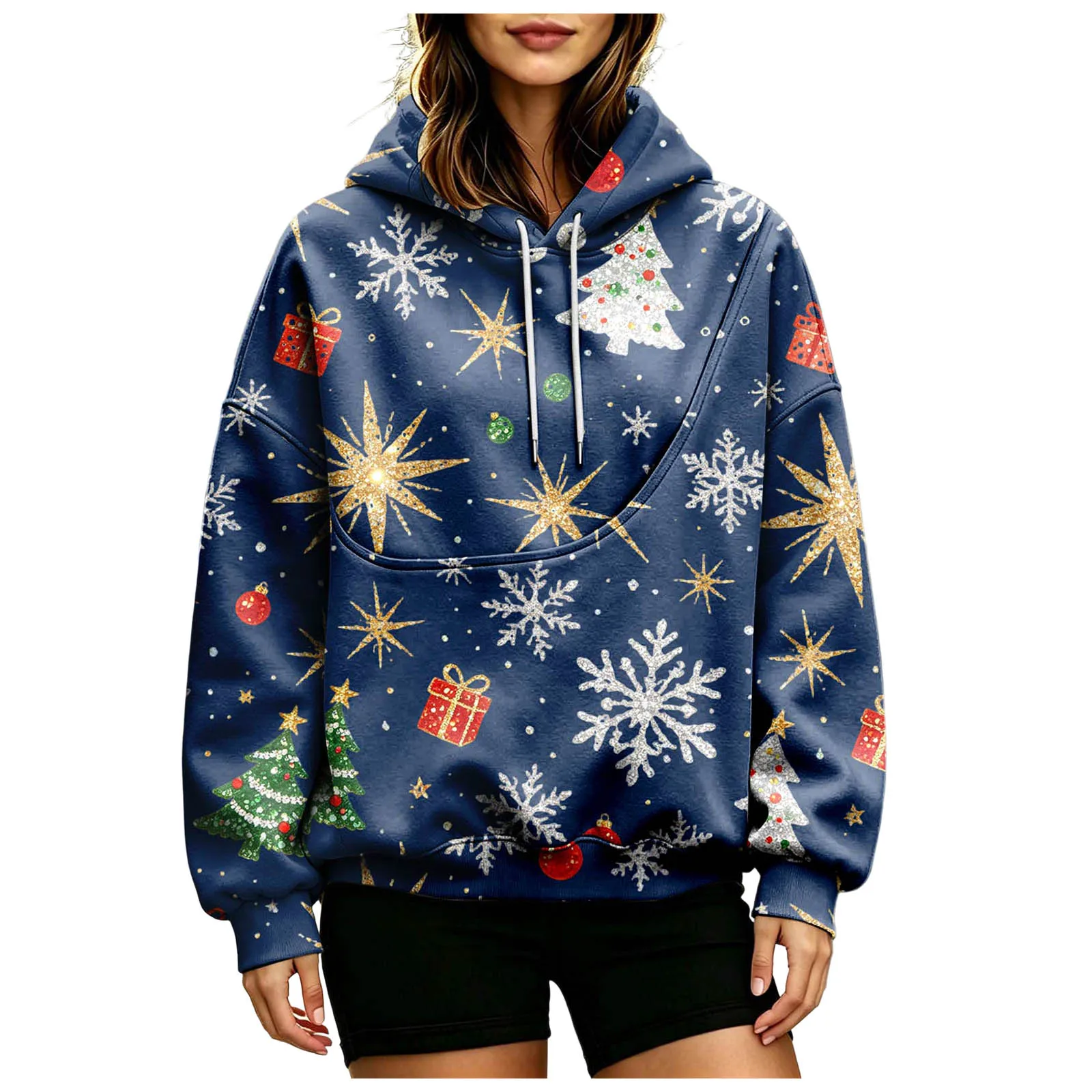 Women Fall And Winter Hoodie With Pet Pouch Oversized Pocket Colorful Print Sweatshirt For Dogs And Cats Womens Hoodie Zip up