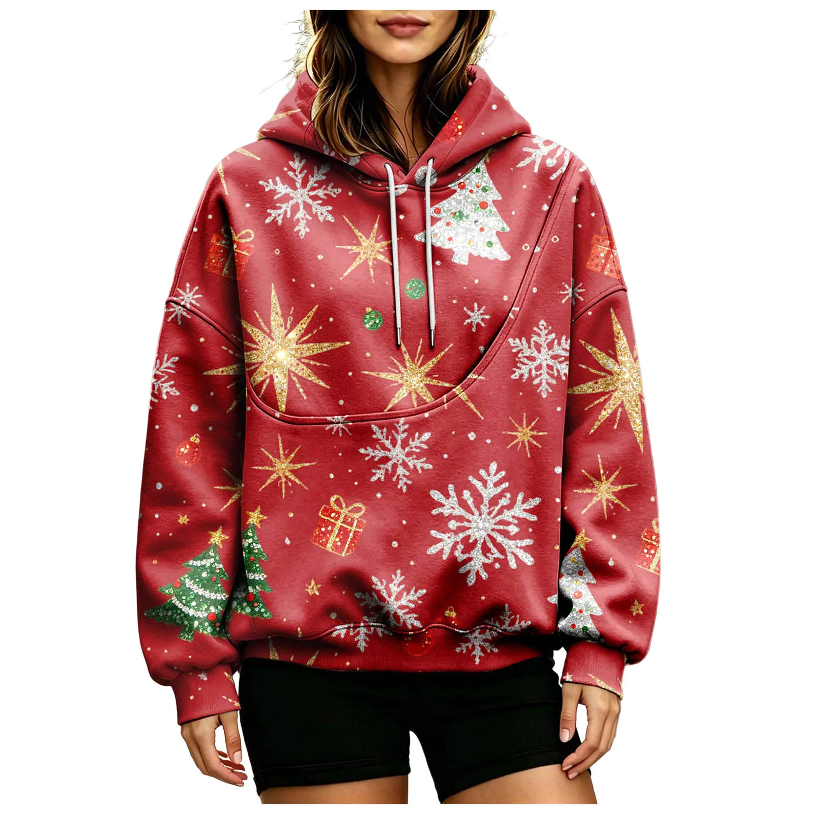 Women Fall And Winter Hoodie With Pet Pouch Oversized Pocket Colorful Print Sweatshirt For Dogs And Cats Womens Hoodie Zip up
