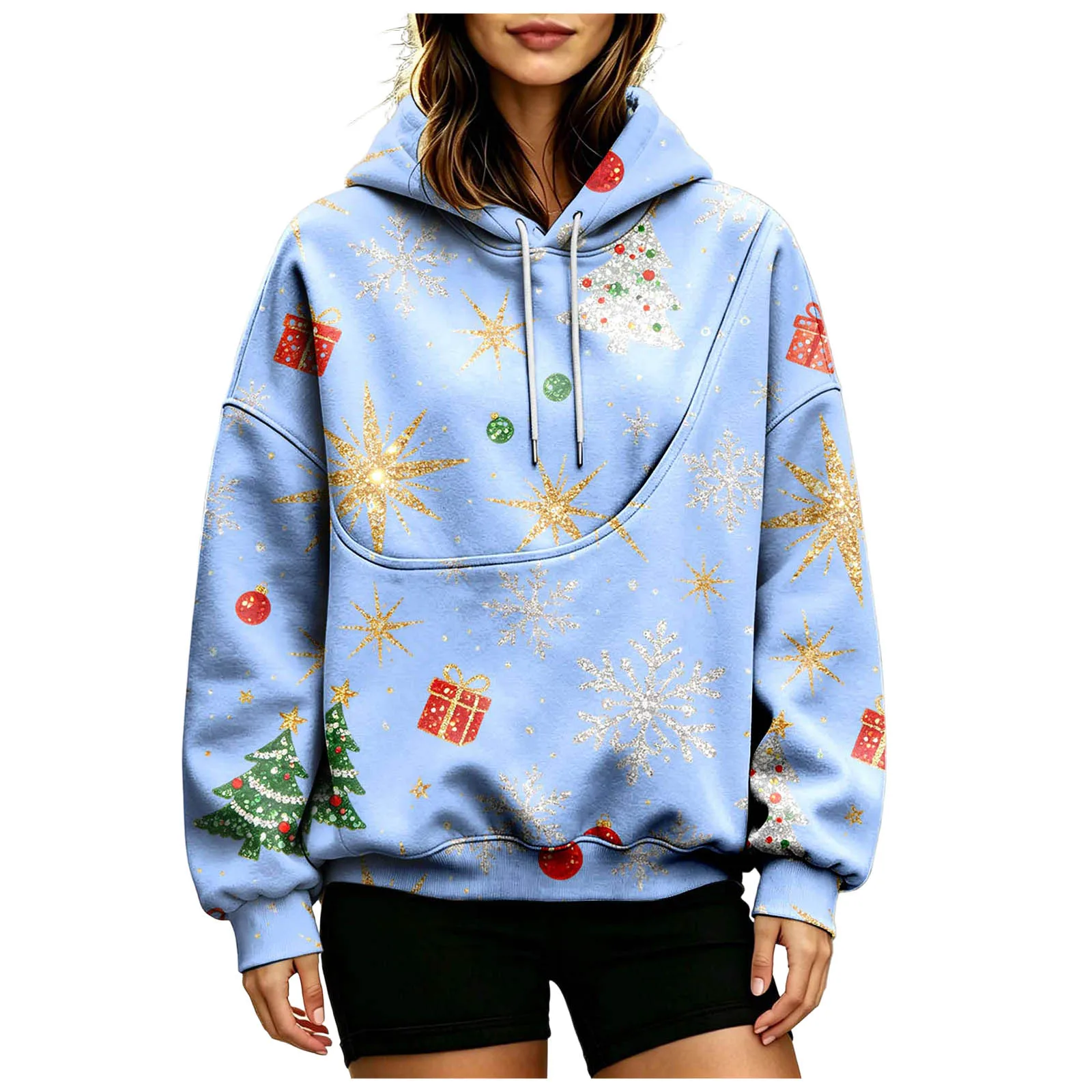 Women Fall And Winter Hoodie With Pet Pouch Oversized Pocket Colorful Print Sweatshirt For Dogs And Cats Womens Hoodie Zip up