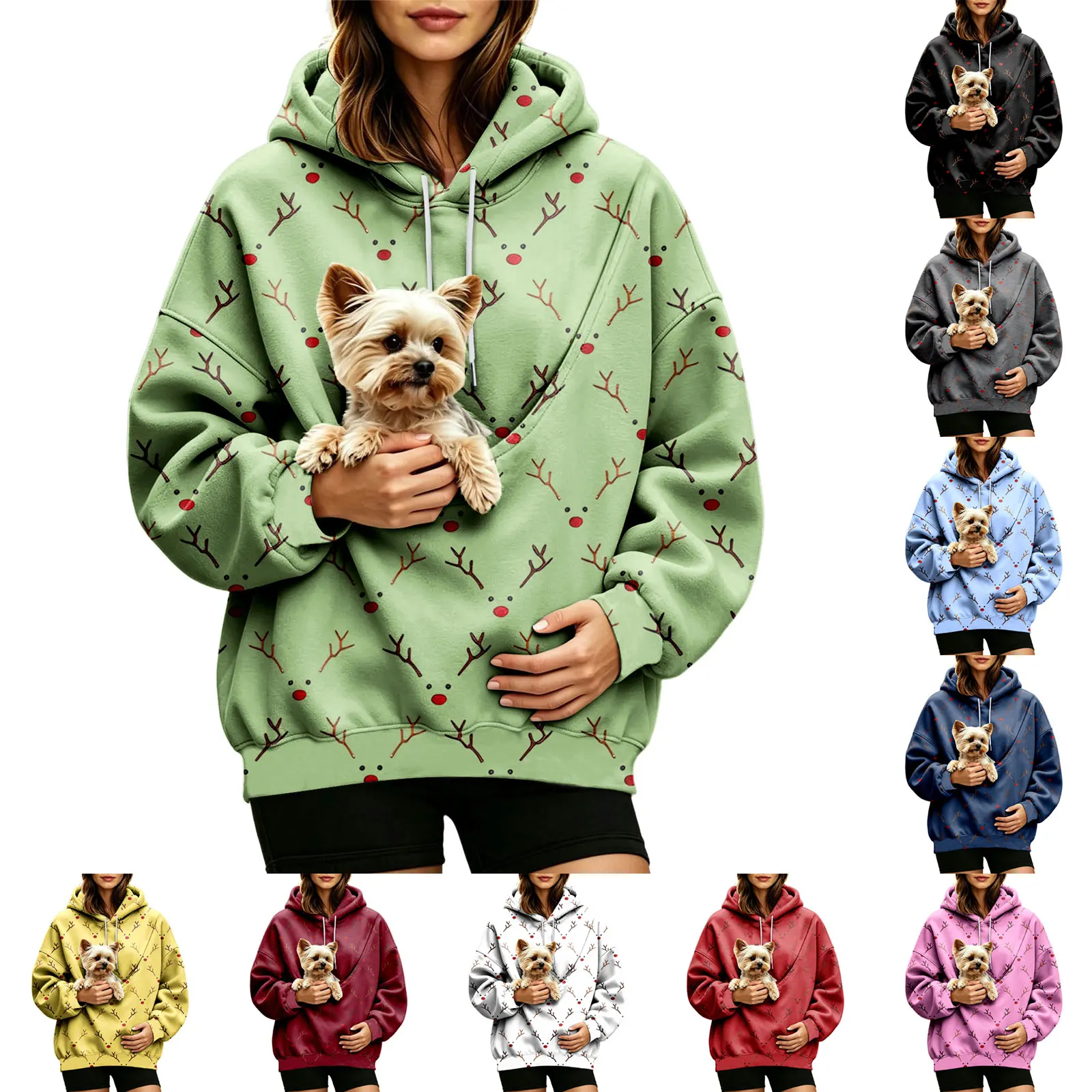Women Fall And Winter Hoodie With Pet Pouch Oversized Pocket Colorful Print Sweatshirt For Dogs And Cats Woman's Hoodie