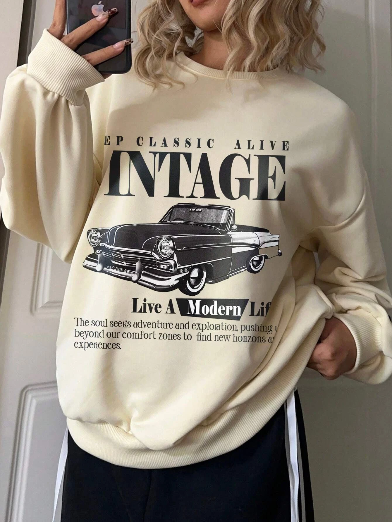 Keep Classic Alive And Car Printing Hoodies Women Autumn Casual Soft Hoodie Fashion Oversize Hoody Versatile Warm Fleece Hooded