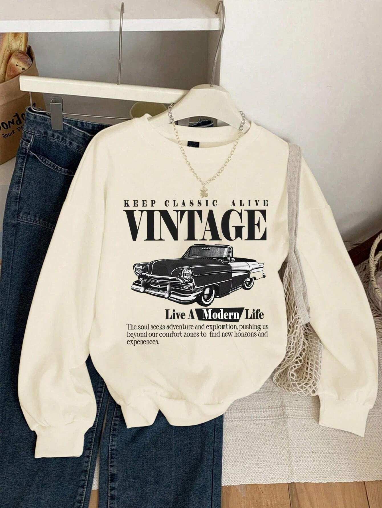 Keep Classic Alive And Car Printing Hoodies Women Autumn Casual Soft Hoodie Fashion Oversize Hoody Versatile Warm Fleece Hooded