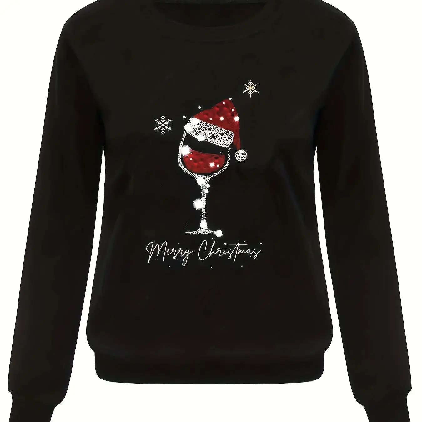 Women's Christmas Printed Loose Top Sweater Long Sleeved Autumn and Winter Black High Quality Vintage Trendy Casual Streetwear