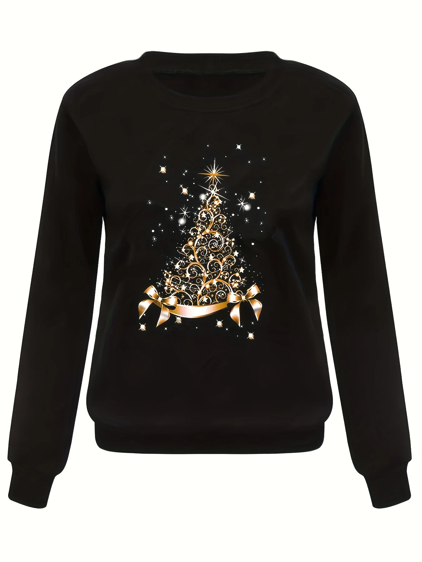 Women's Christmas Printed Loose Top Sweater Long Sleeved Autumn and Winter Black High Quality Vintage Trendy Casual Streetwear