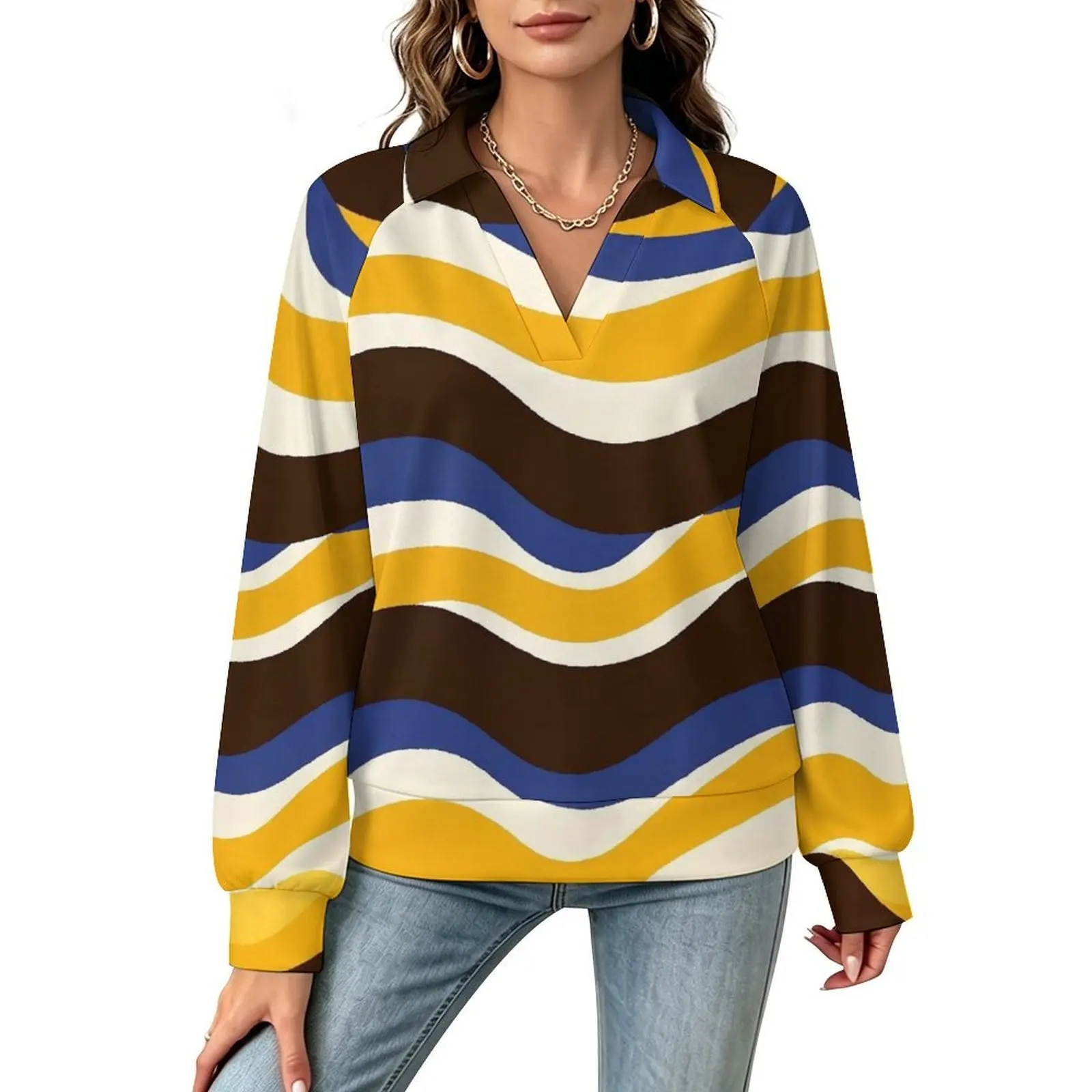 Betawoo Sunflower Premium Casual Long Sleeve V-Neck Sweatshirt For Women