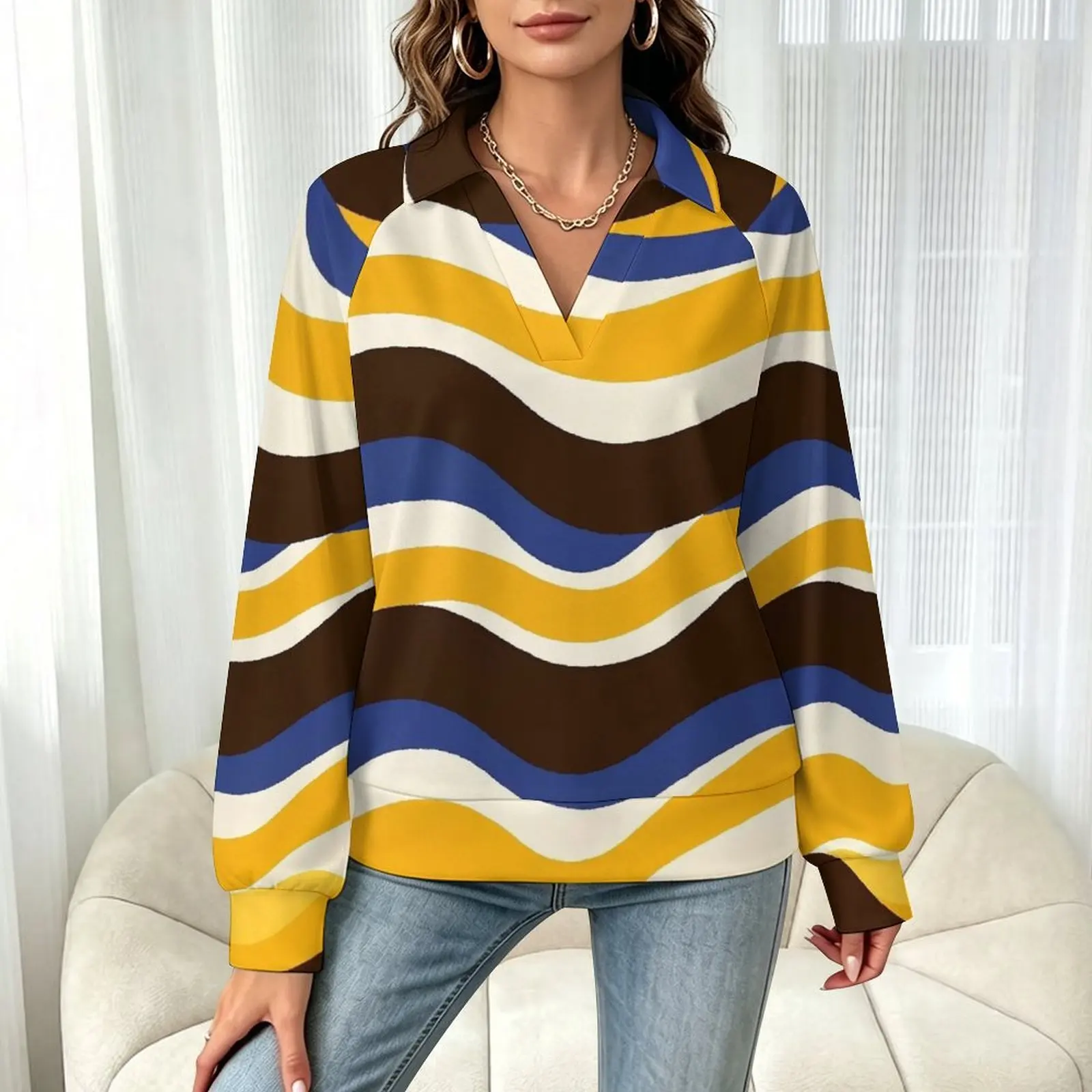 Betawoo Sunflower Premium Casual Long Sleeve V-Neck Sweatshirt For Women