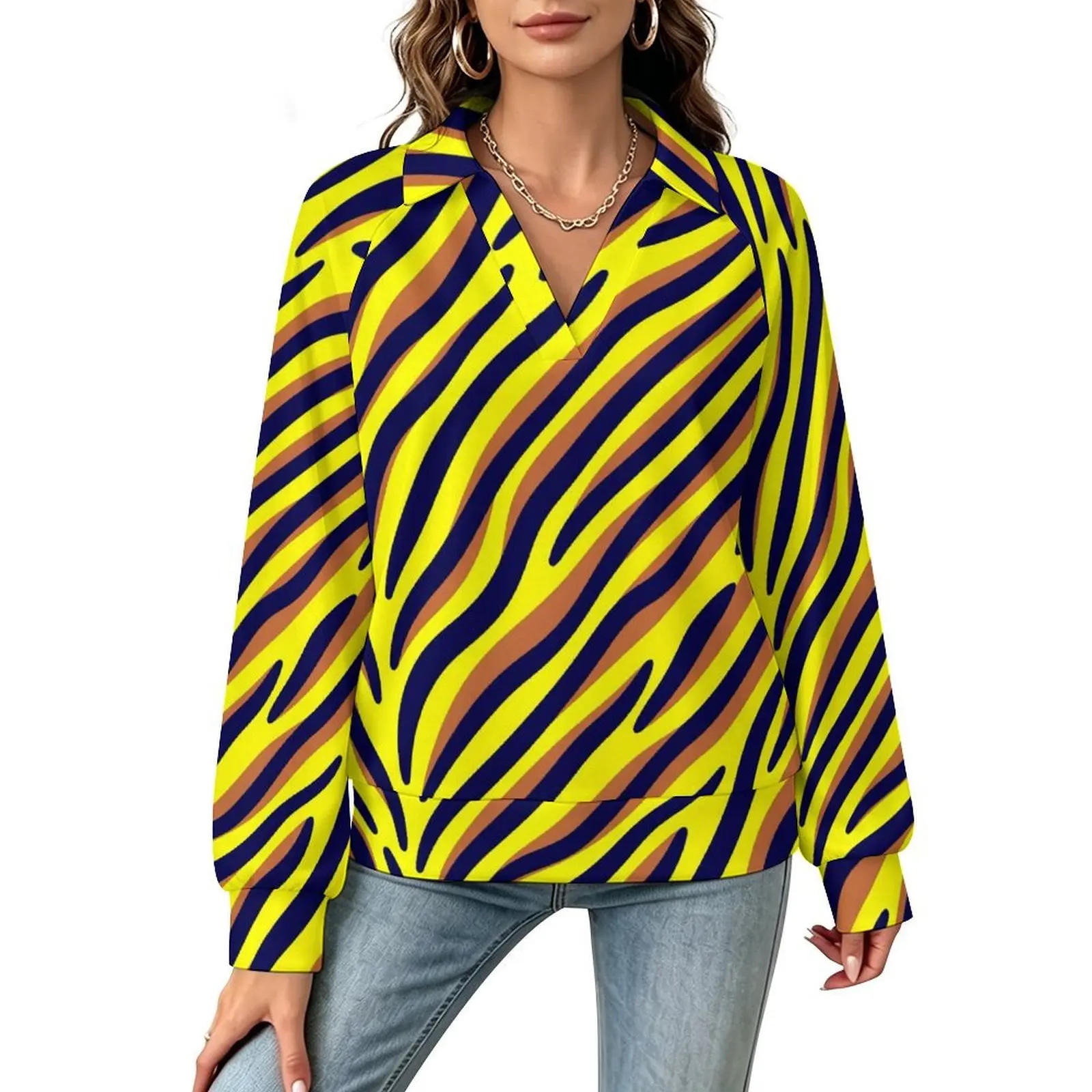 Betawoo Sunflower Premium Casual Long Sleeve V-Neck Sweatshirt For Women