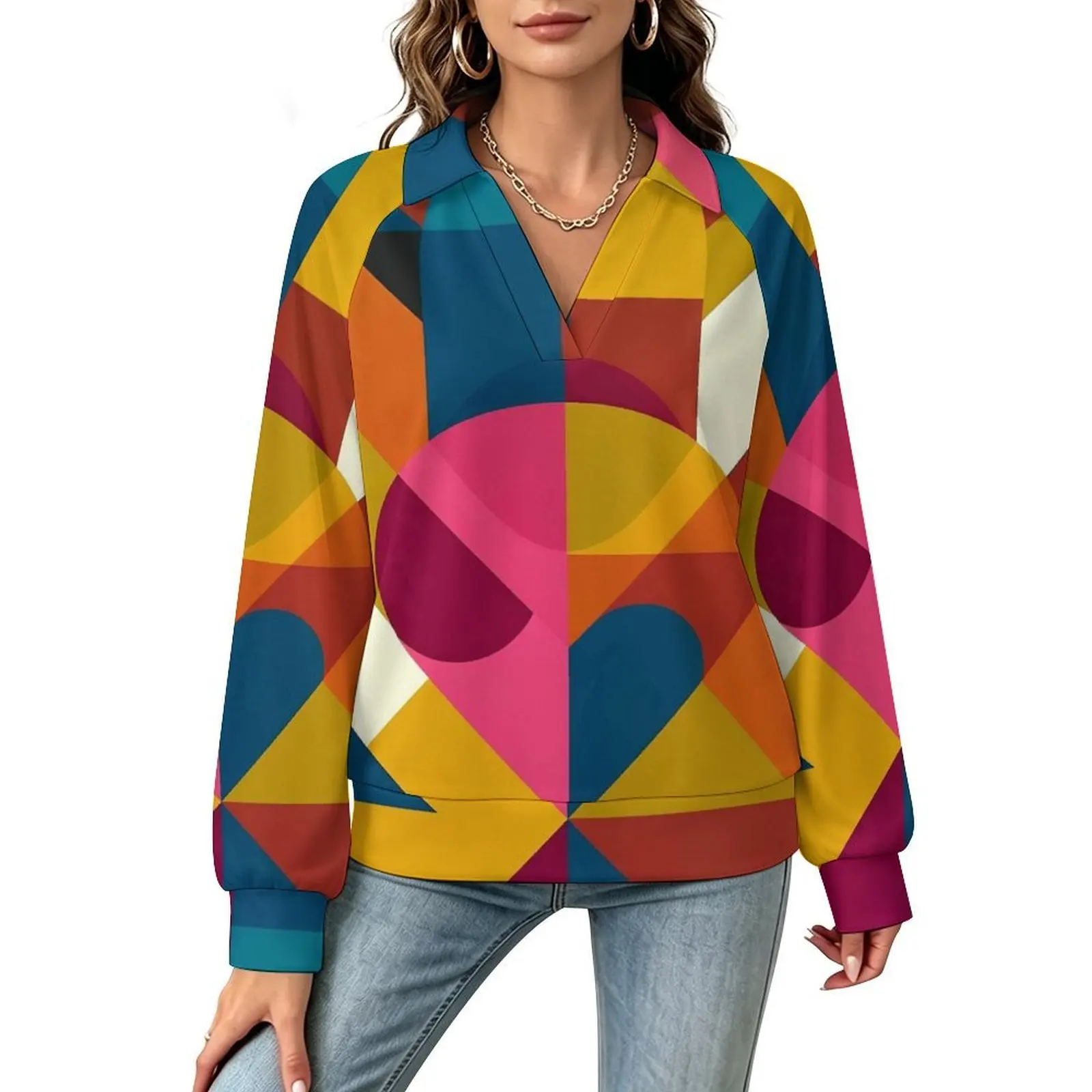 Betawoo Sunflower Premium Casual Long Sleeve V-Neck Sweatshirt For Women