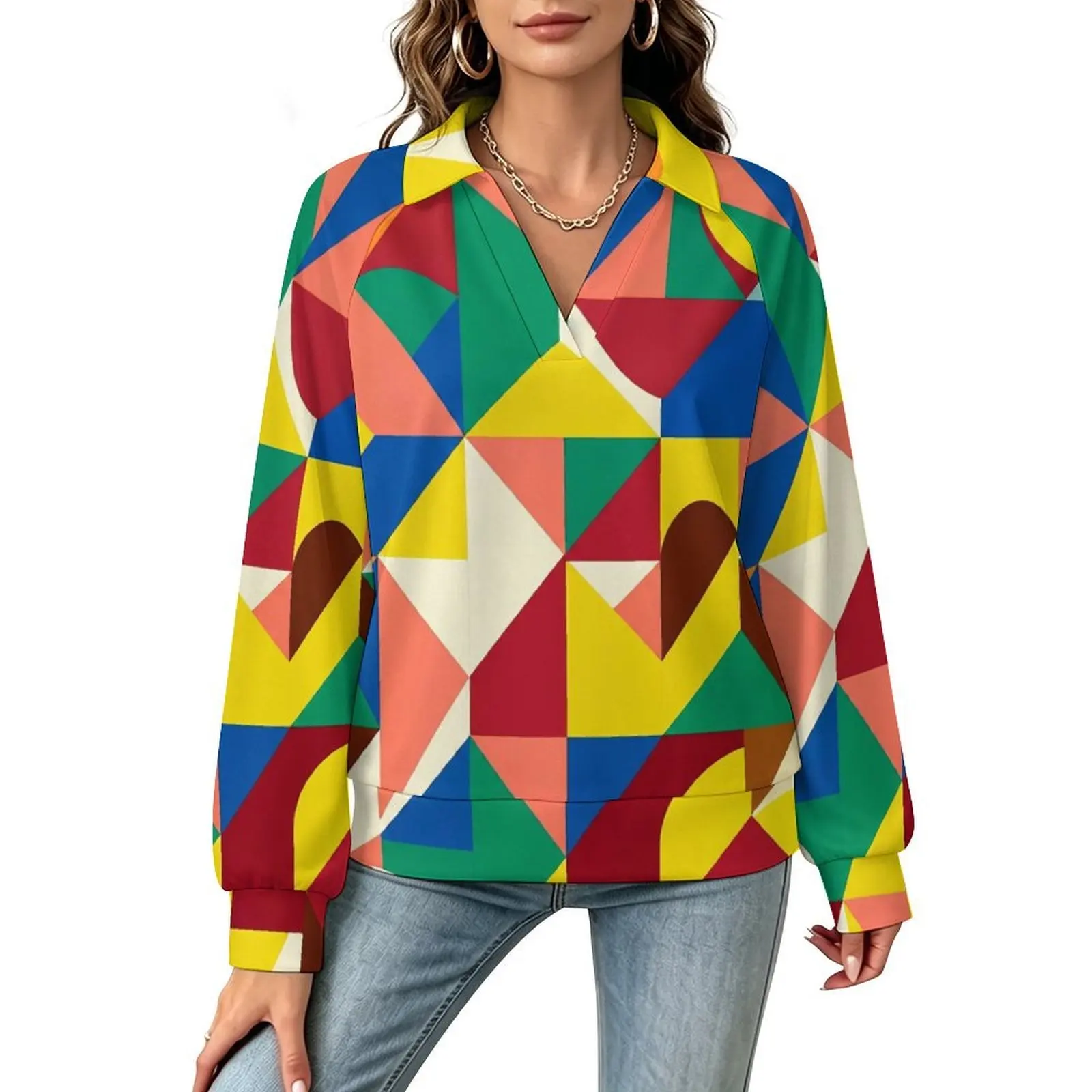 Betawoo Sunflower Premium Casual Long Sleeve V-Neck Sweatshirt For Women