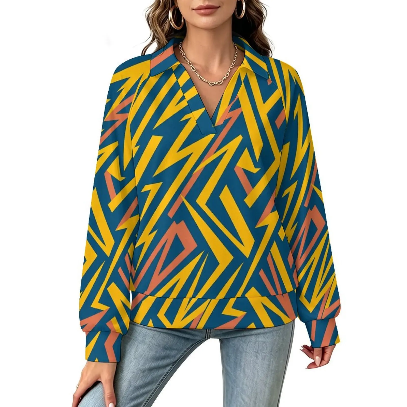 Betawoo Sunflower Premium Casual Long Sleeve V-Neck Sweatshirt For Women