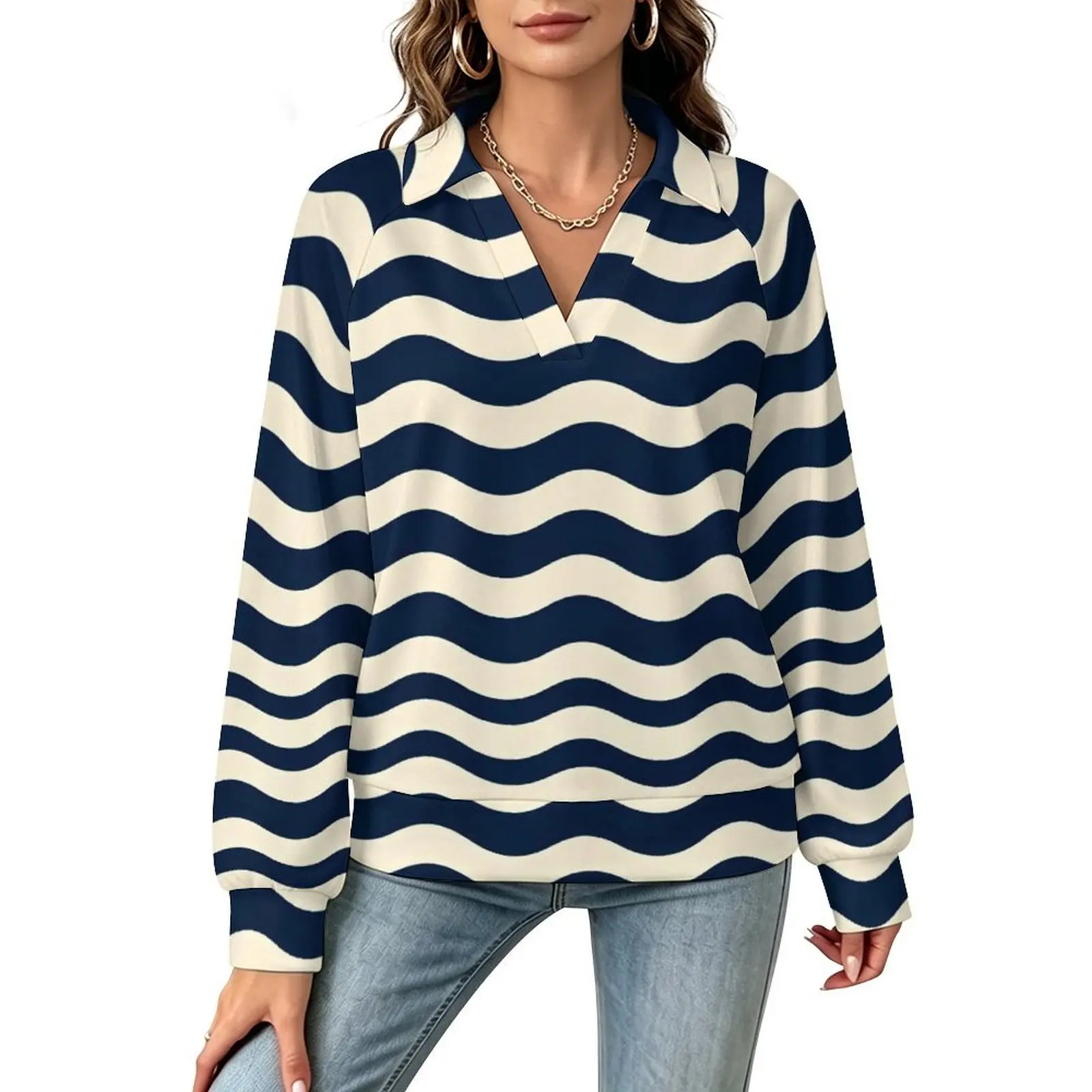Betawoo Sunflower Premium Casual Long Sleeve V-Neck Sweatshirt For Women