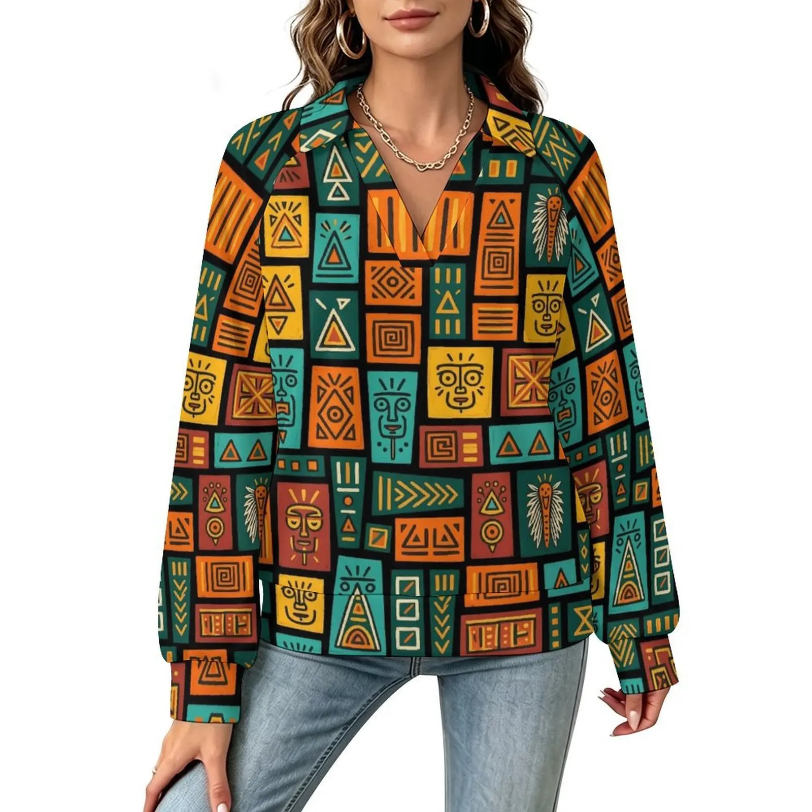Betawoo Sunflower Premium Casual Long Sleeve V-Neck Sweatshirt For Women