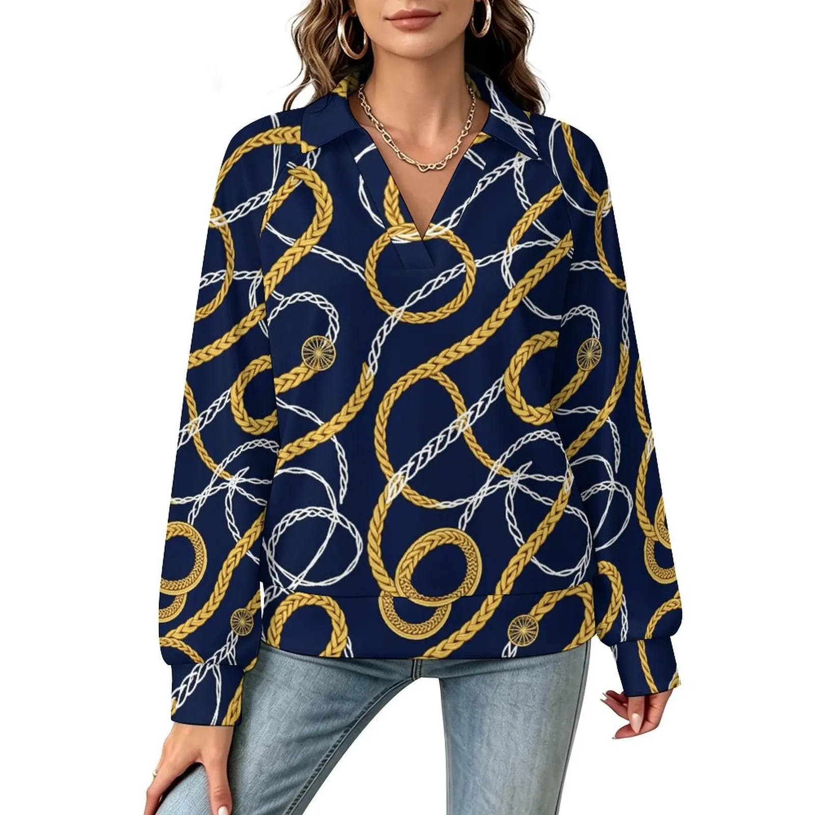 Betawoo Checkered Premium Casual Long Sleeve V-Neck Sweatshirt For Women