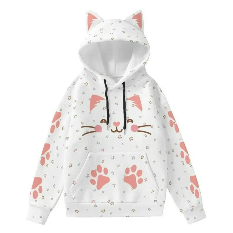 Japanese 3D Printing Casual Hoodies Women Y2k Aesthetic Vintage Loose Hoody Autumn Streetwear ​Zipper Pocket Grunge Sweatshirt