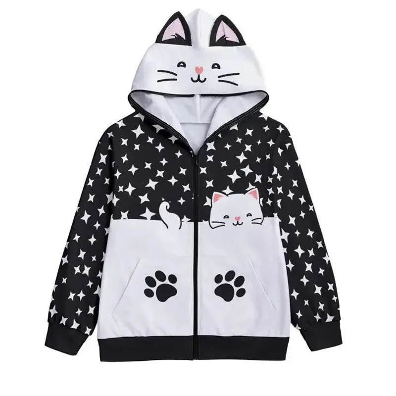 Japanese 3D Printing Casual Hoodies Women Y2k Aesthetic Vintage Loose Hoody Autumn Streetwear ​Zipper Pocket Grunge Sweatshirt