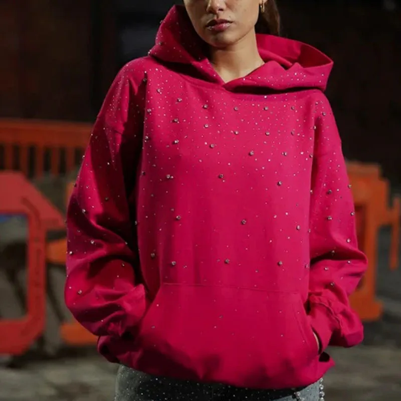 New hooded sports pullovers and diamond printed couple style streetwear for winter 2025, INS