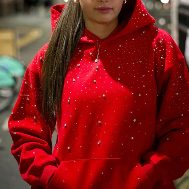 New hooded sports pullovers and diamond printed couple style streetwear for winter 2025, INS