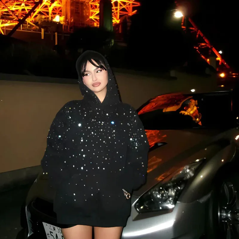 New hooded sports pullovers and diamond printed couple style streetwear for winter 2025, INS