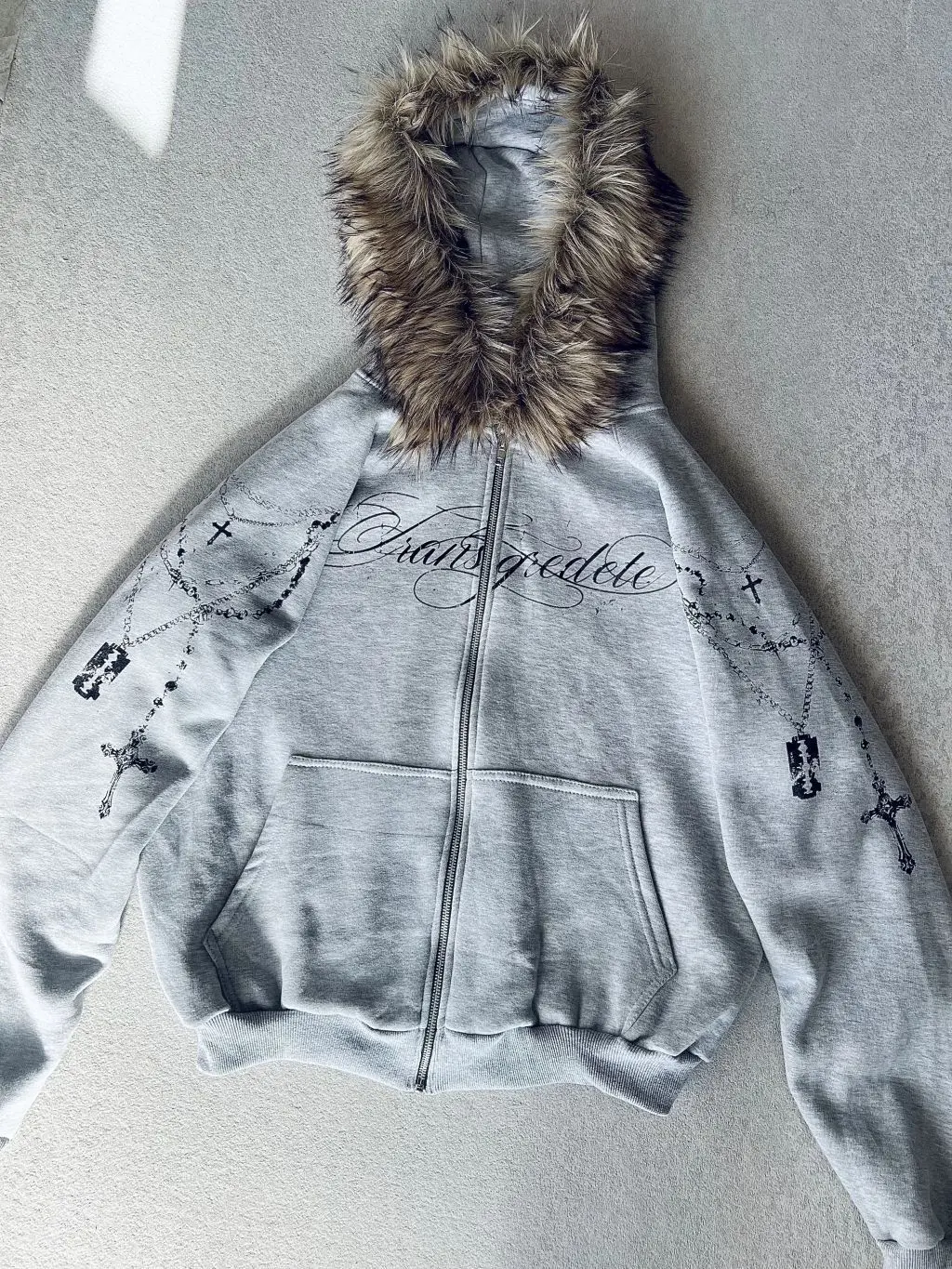 Harajuku Aesthetics Classics Casual Long Sleeved Hoodie Fashionable Personalized Printed Zipper Detachable Fur Collar Hat Hoodie