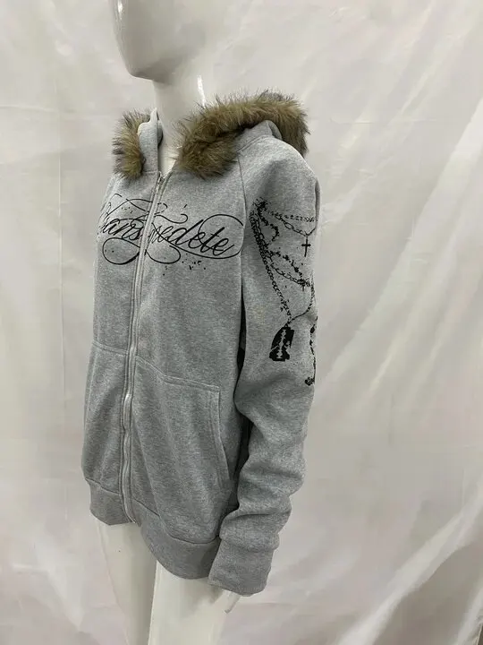 Harajuku Aesthetics Classics Casual Long Sleeved Hoodie Fashionable Personalized Printed Zipper Detachable Fur Collar Hat Hoodie