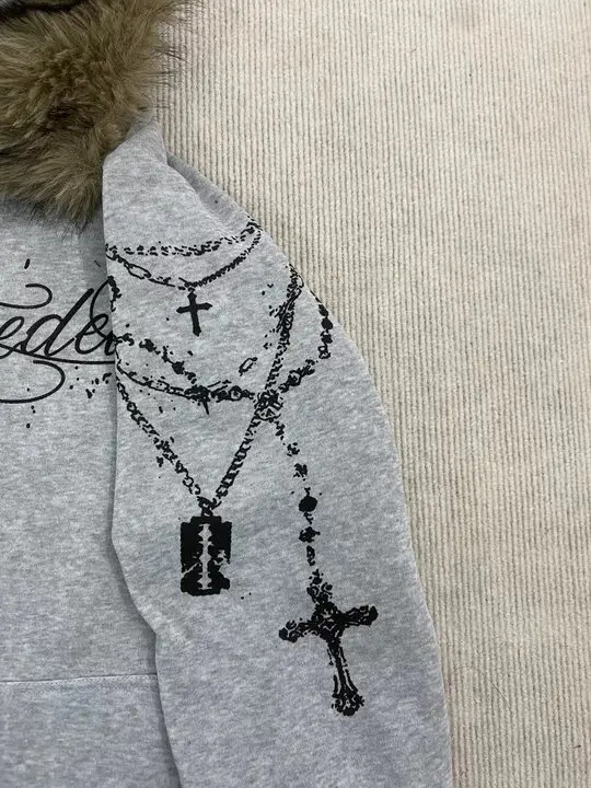 Harajuku Aesthetics Classics Casual Long Sleeved Hoodie Fashionable Personalized Printed Zipper Detachable Fur Collar Hat Hoodie