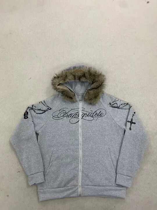 Harajuku Aesthetics Classics Casual Long Sleeved Hoodie Fashionable Personalized Printed Zipper Detachable Fur Collar Hat Hoodie