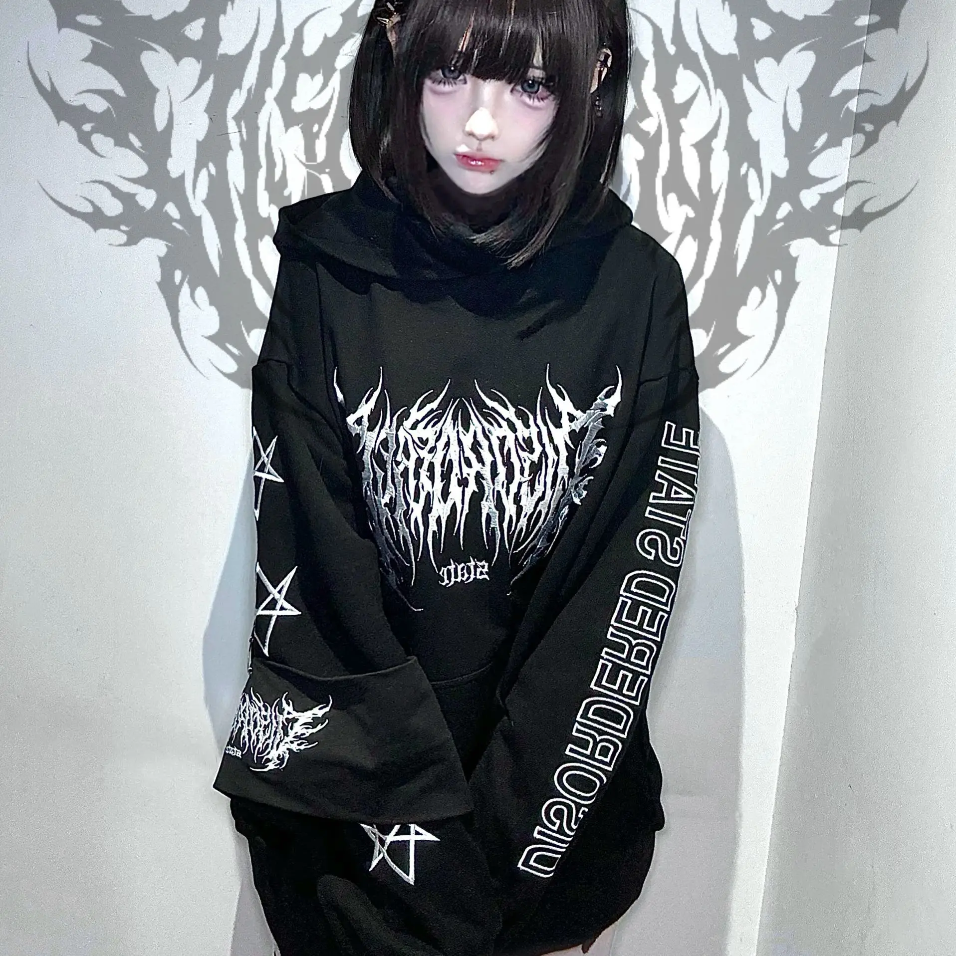 Y2k 2000s Hoodies Women Streetwear Sweatshirts Oversized Tops Casual Vintage Punk Hoodie Hooded Print Hip-hop Japanese Clothes