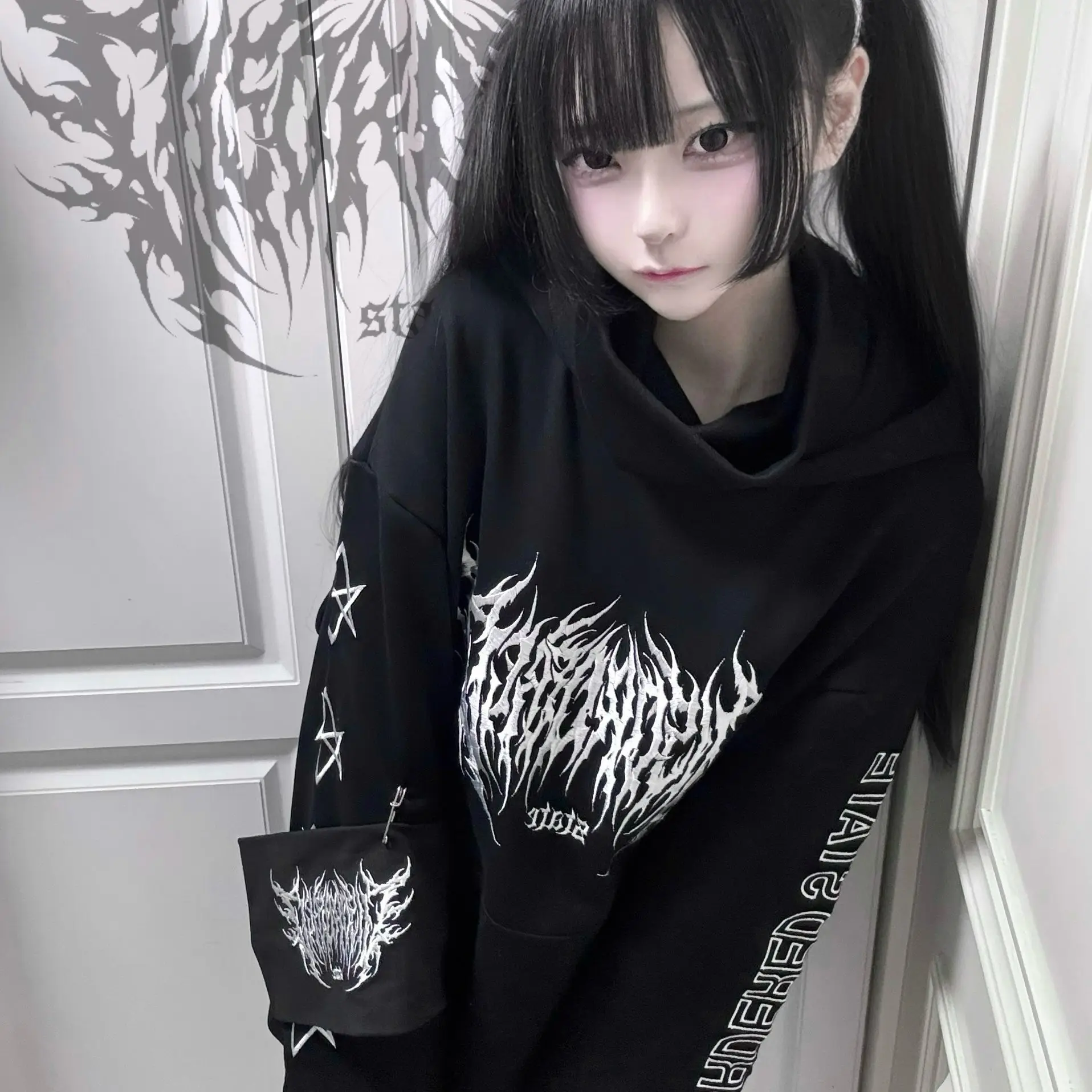 Y2k 2000s Hoodies Women Streetwear Sweatshirts Oversized Tops Casual Vintage Punk Hoodie Hooded Print Hip-hop Japanese Clothes