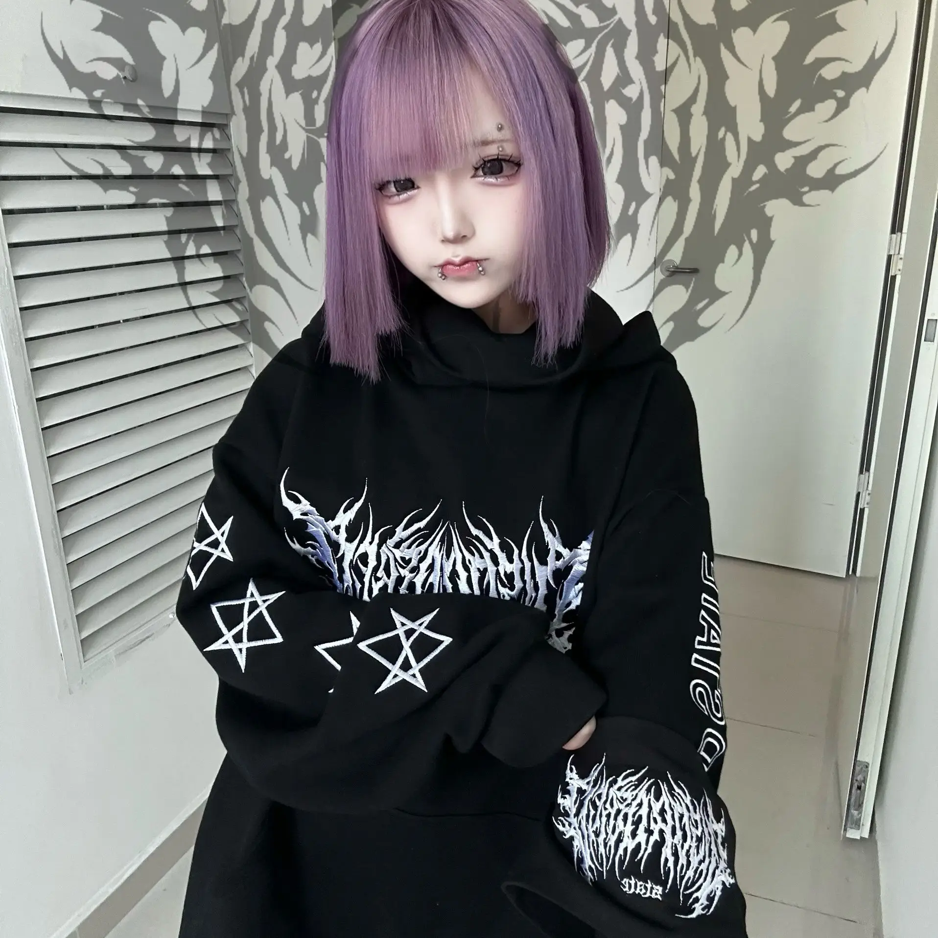 Y2k 2000s Hoodies Women Streetwear Sweatshirts Oversized Tops Casual Vintage Punk Hoodie Hooded Print Hip-hop Japanese Clothes