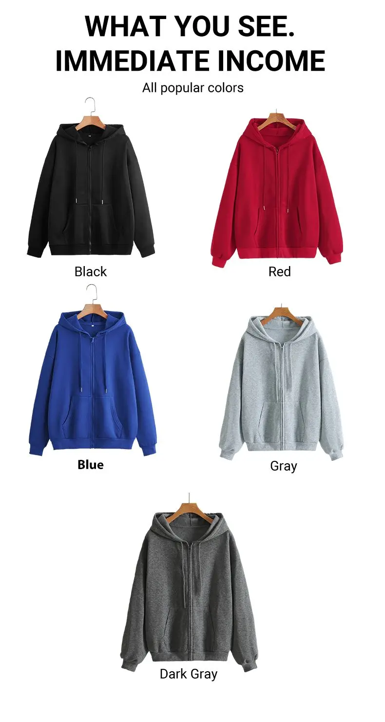 Solid Color Zipper Hoodies Womens Autumn Casual Sportswear Y2K Comfortable Long Sleeved All-Match Pocket Oversized Hoody