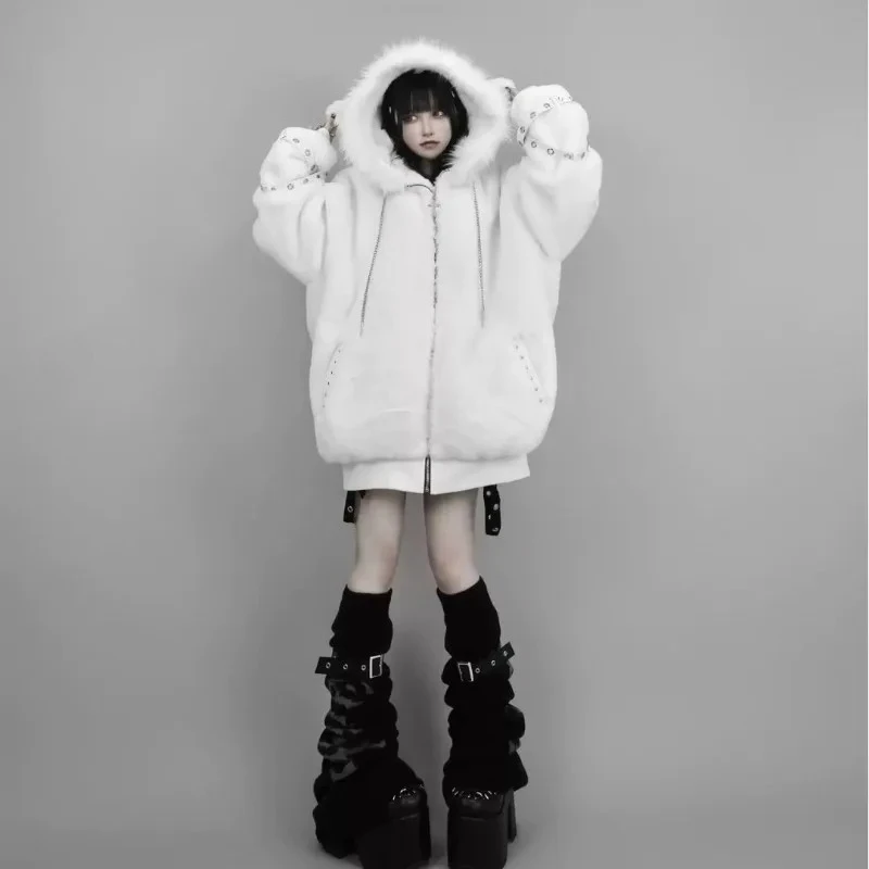 Gothic Harajuku Winter Gotihc Subcultural Coats Women Streetwear Autumn Casual Hooded Jackets 2026 Fashion Cardigan Sweatshirt