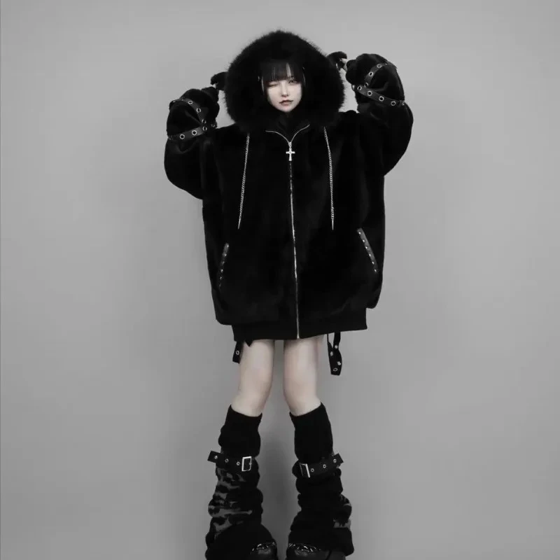 Gothic Harajuku Winter Gotihc Subcultural Coats Women Streetwear Autumn Casual Hooded Jackets 2026 Fashion Cardigan Sweatshirt