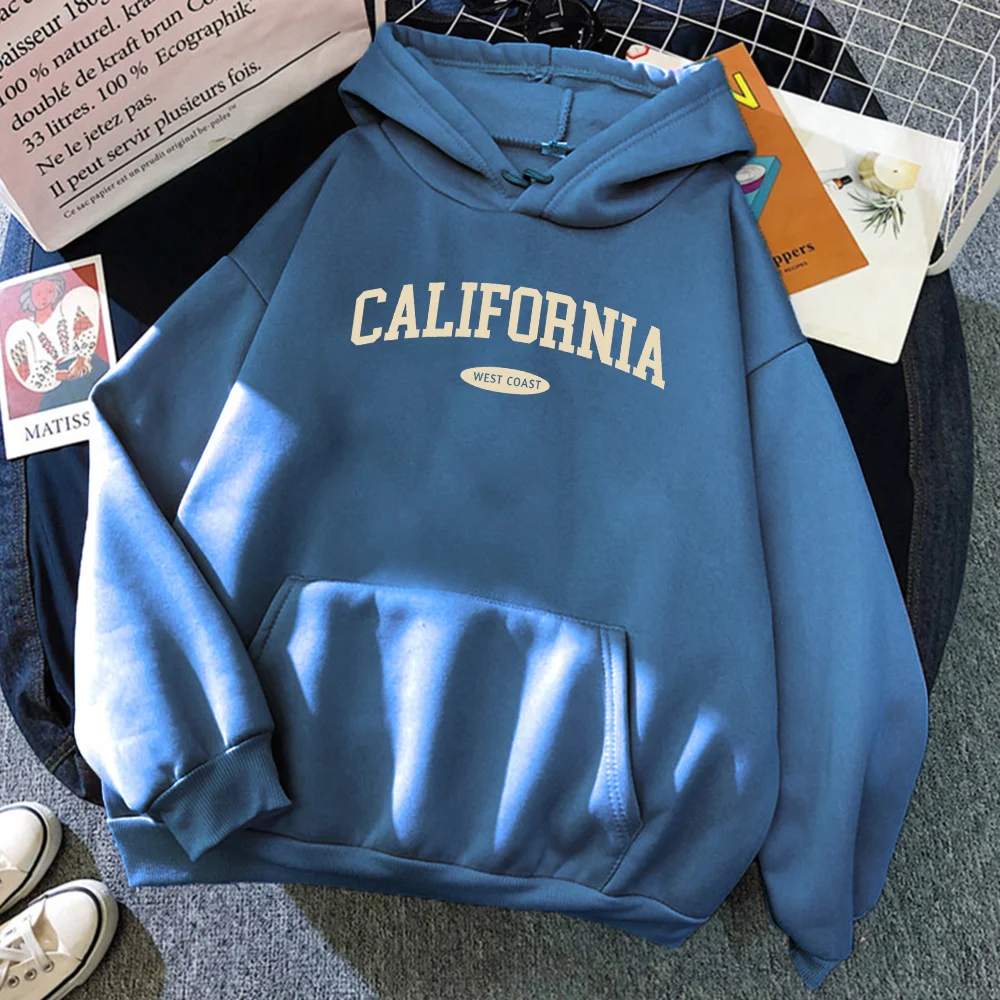 California West Coast Design Womens Hoody Hip Hop All-Match Streetwear Pocket Crewneck Clothes Fleece Comfortable Female Hoodie