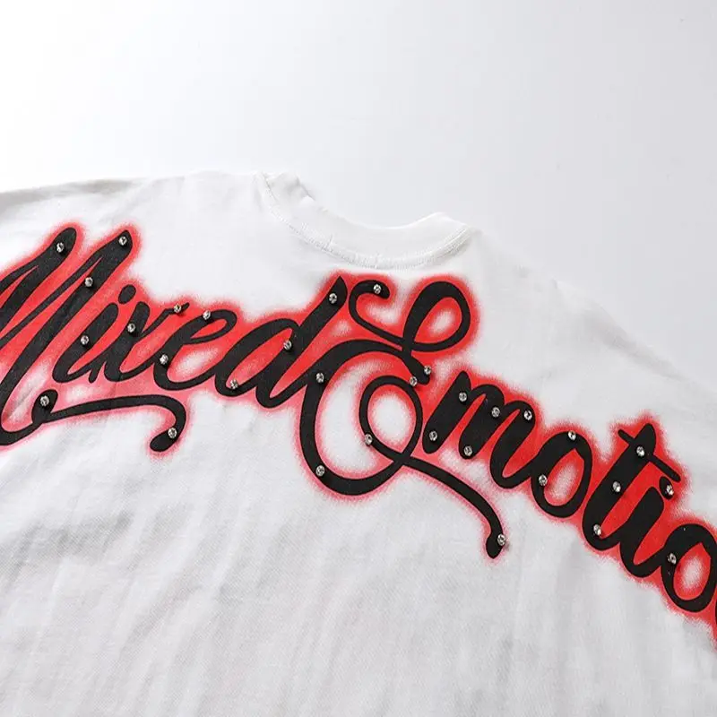 Mixed Emotion Embroidery Pearl Logo Sweatshirts Men Women Angel Print Tee 100% Cotton Streetwear Loose T-shirt