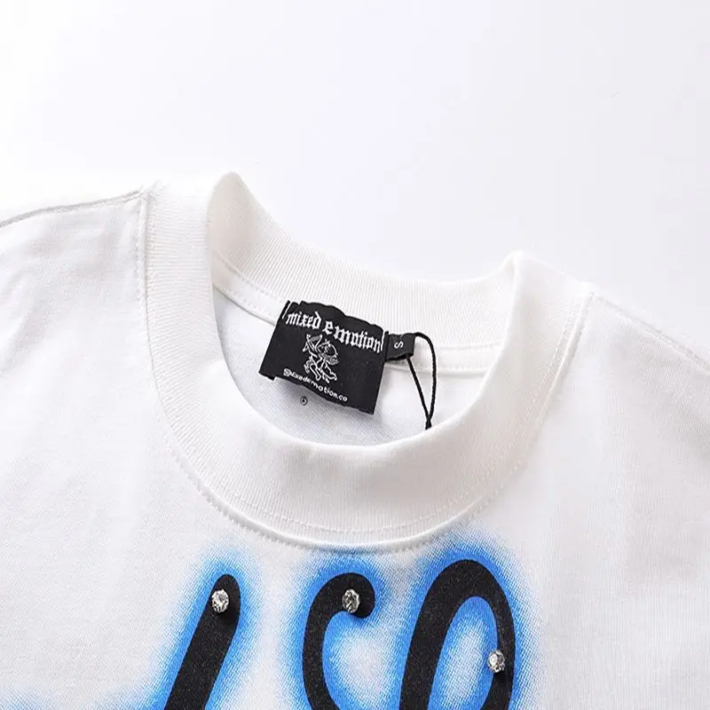 Mixed Emotion Embroidery Pearl Logo Sweatshirts Men Women Angel Print Tee 100% Cotton Streetwear Loose T-shirt