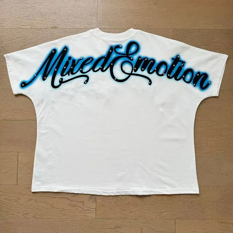 Mixed Emotion Embroidery Pearl Logo Sweatshirts Men Women Angel Print Tee 100% Cotton Streetwear Loose T-shirt