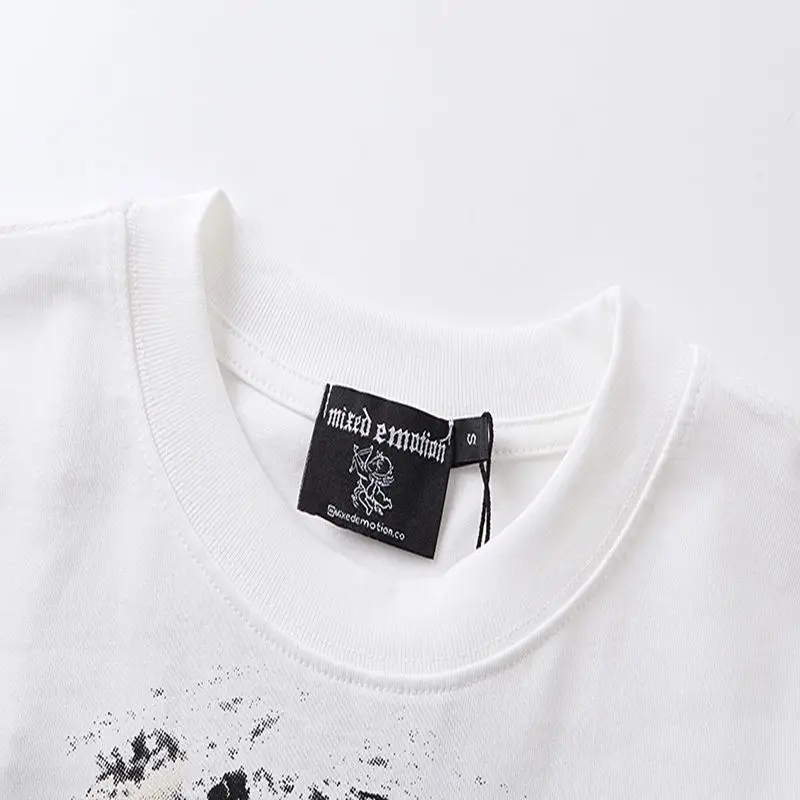 Mixed Emotion Embroidery Pearl Logo Sweatshirts Men Women Angel Print Tee 100% Cotton Streetwear Loose T-shirt