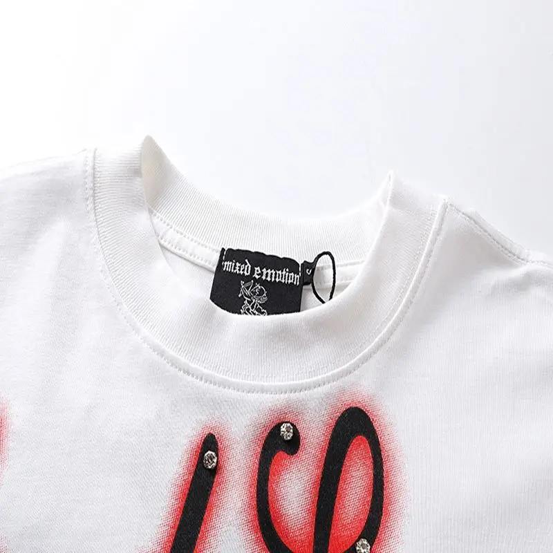 Mixed Emotion Embroidery Pearl Logo Sweatshirts Men Women Angel Print Tee 100% Cotton Streetwear Loose T-shirt