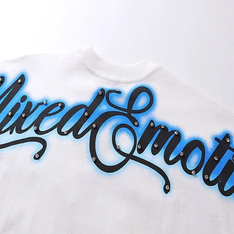 Mixed Emotion Embroidery Pearl Logo Sweatshirts Men Women Angel Print Tee 100% Cotton Streetwear Loose T-shirt