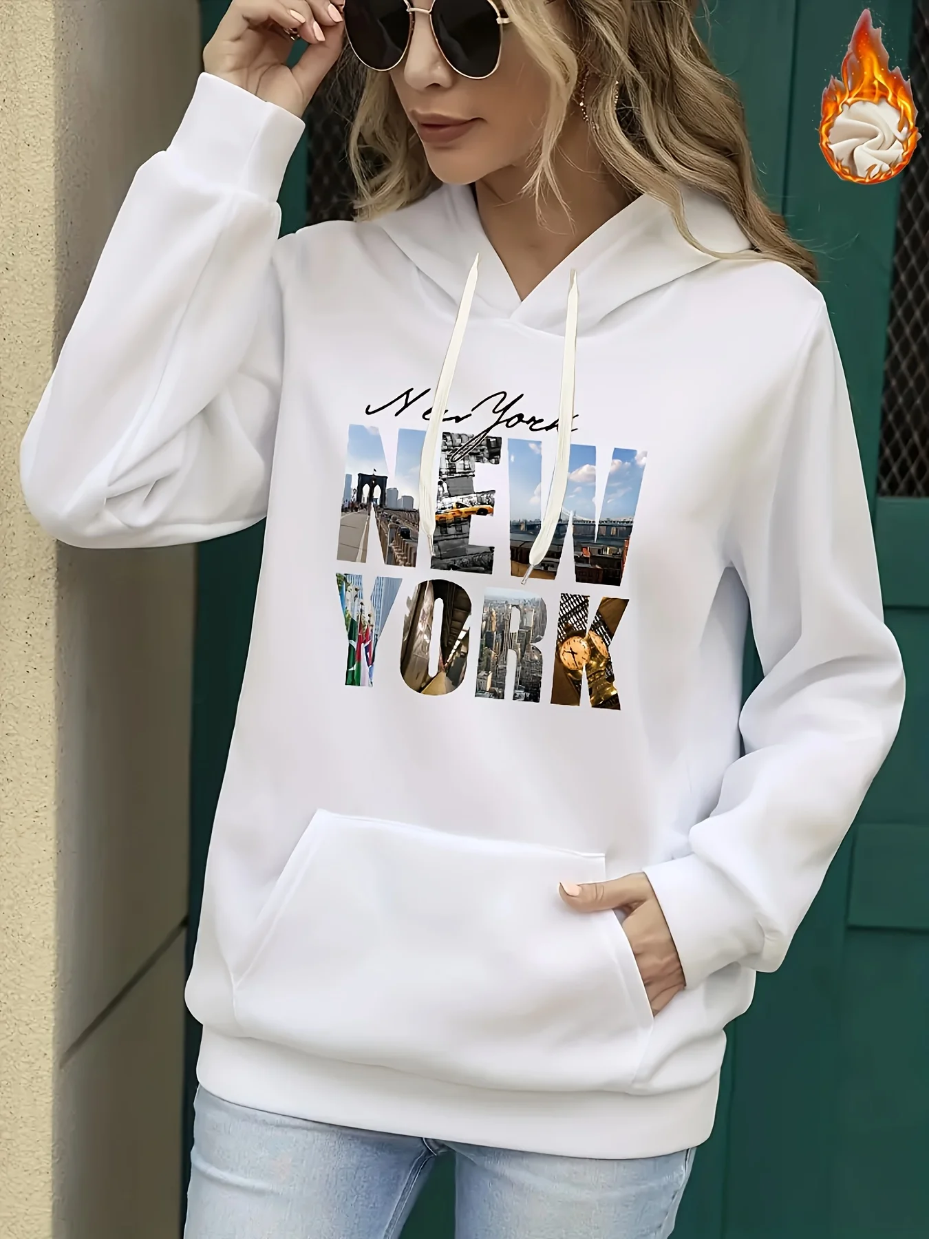 Women's Autumn and Winter Warm and Loose Casual NOPE Not Today Printed Suede Long Sleeved Hooded Sweatshirt