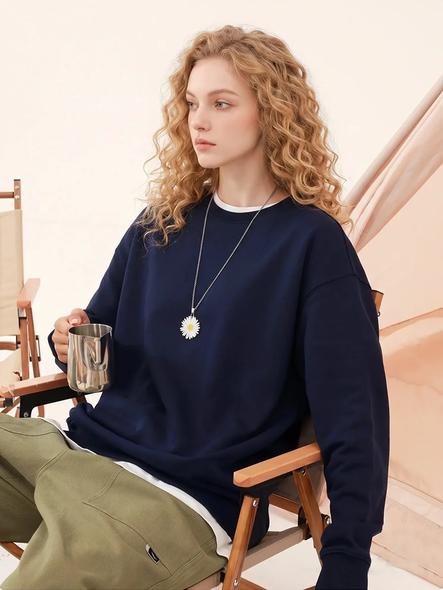 KarSaNy Oversize Sweatshirts For Women Autumn Crewneck Loose Pullovers Cotton Sports Tops Women Sweatshirts Navy Blue Casual