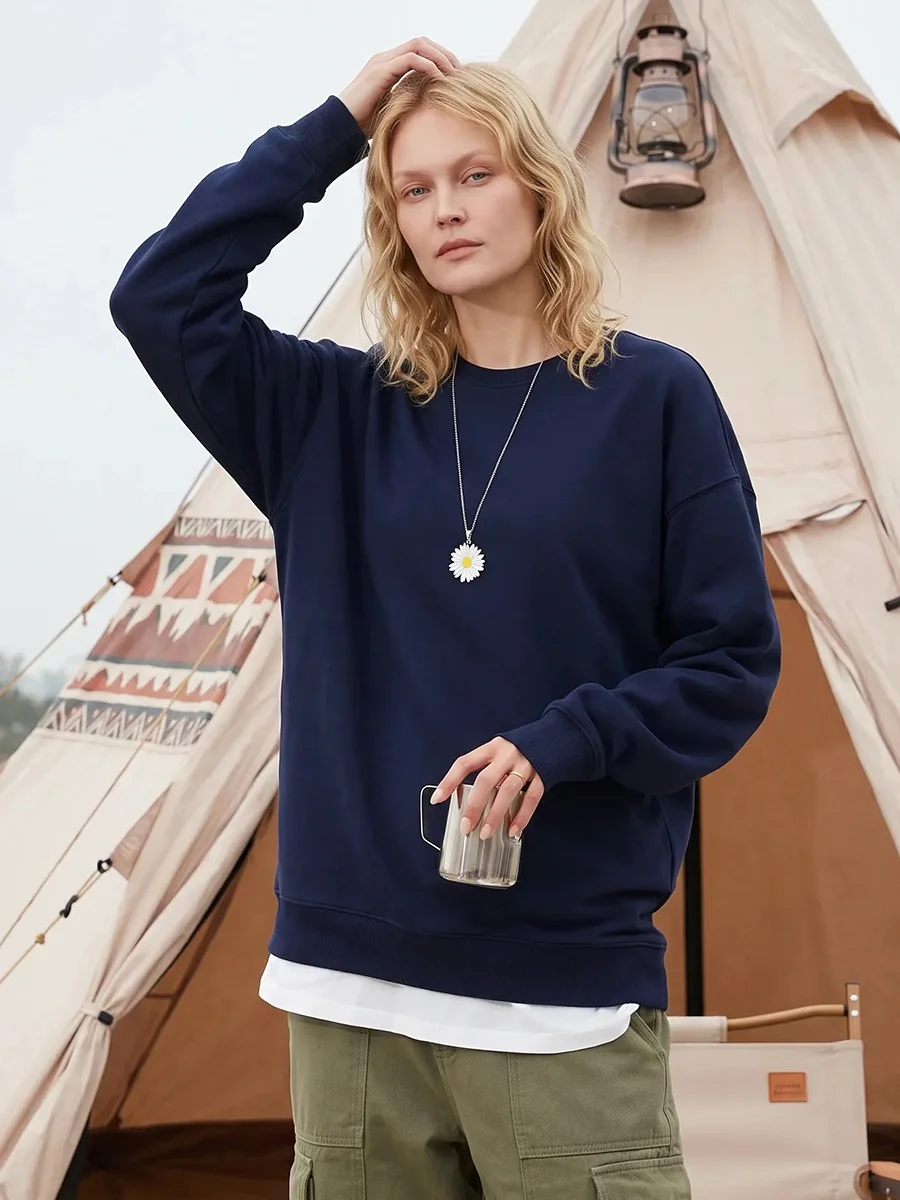 KarSaNy Oversize Sweatshirts For Women Autumn Crewneck Loose Pullovers Cotton Sports Tops Women Sweatshirts Navy Blue Casual