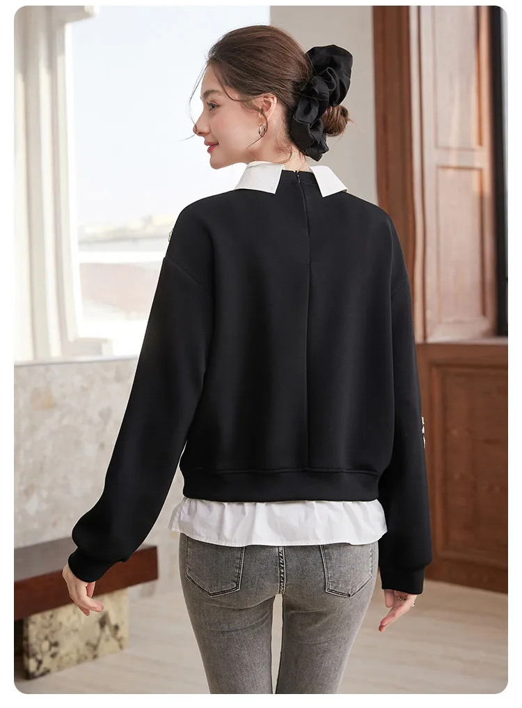 LOUIS YAO Beaded Floral Embellished Women's Sweatshirt 2026 Spring/Autumn Pullover Sweet Style Sequin-Detailed Loose-Fit Hoodies